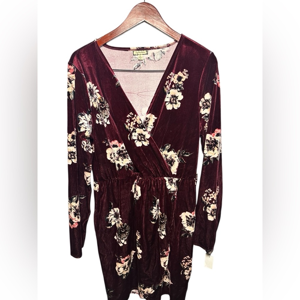 Eyeshadow Burgundy Floral Long Sleeve Dress XL